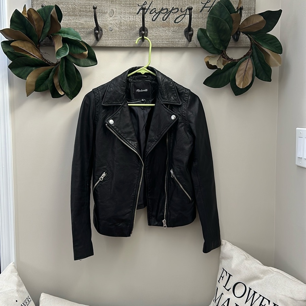 NWOT XS Madewell Motorcycle Black 100% lamb leather Jacket